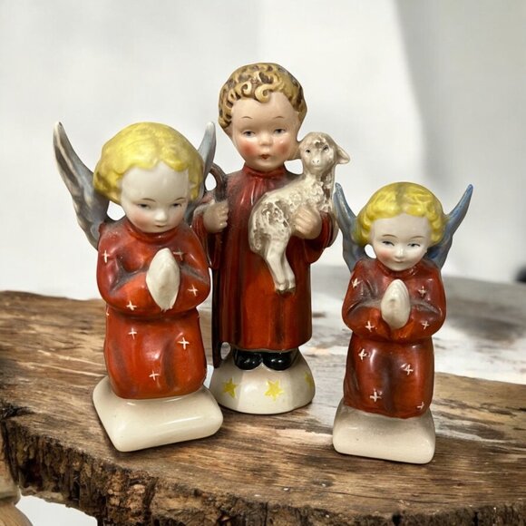 Vintage Goebel Hummel German Praying Angels & Shepherd Figurines Set‎ Of 3 - Picture 1 of 8